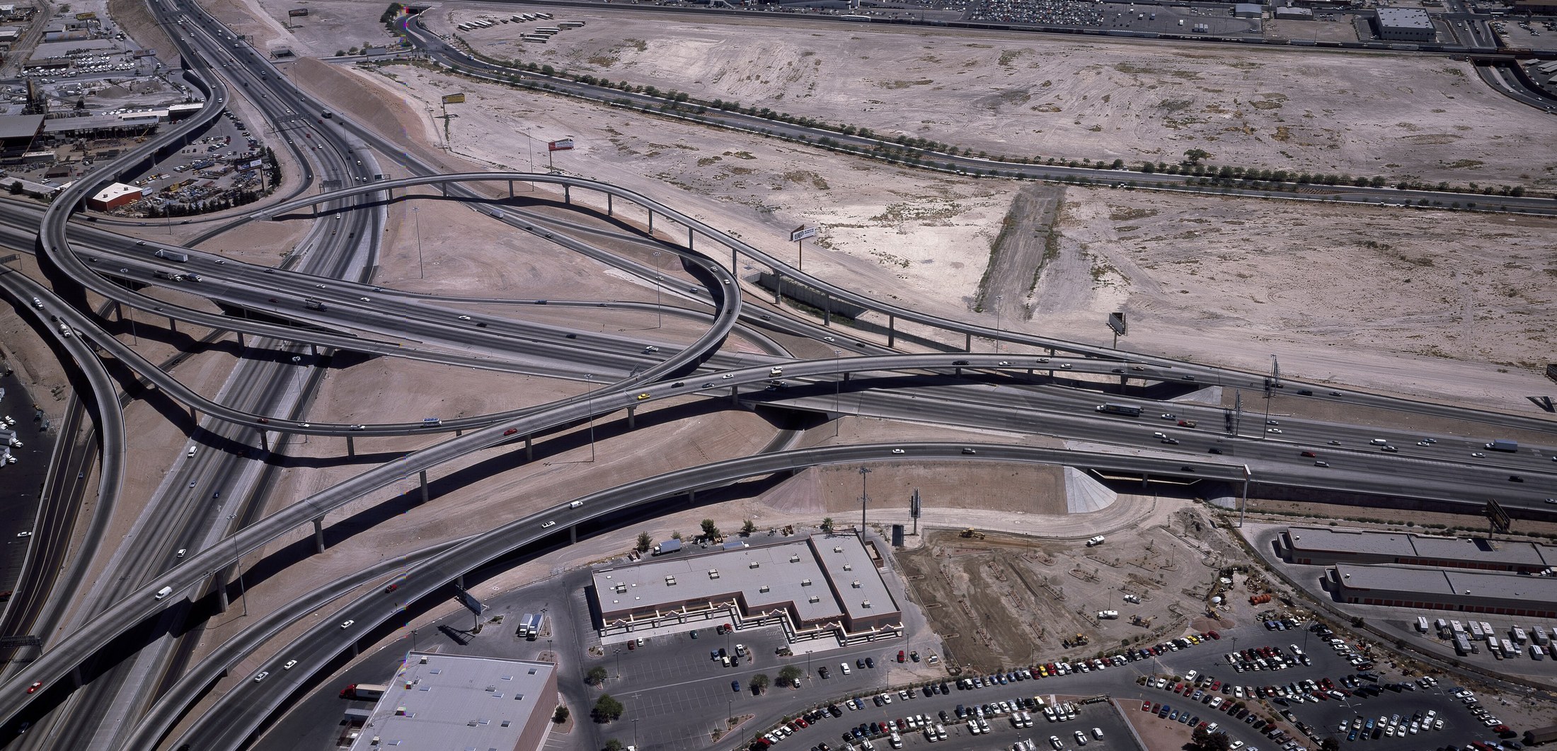 Multi level highway interchange seen from the air