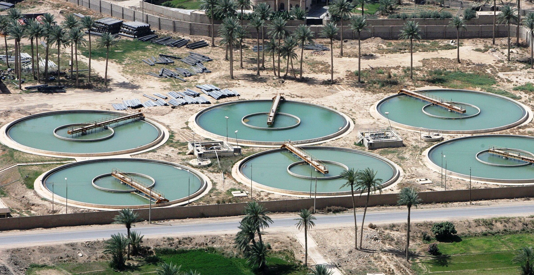 Circular clarifiers at a municipal water treatment works