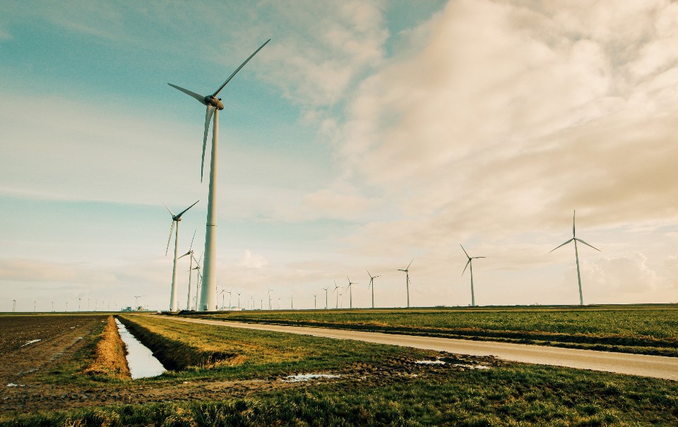 Wind turbines across open country